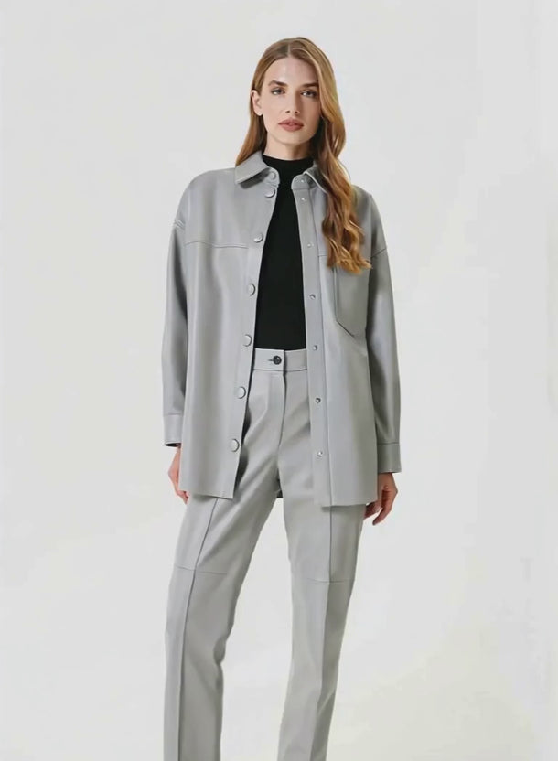 Grey Leather Trousers