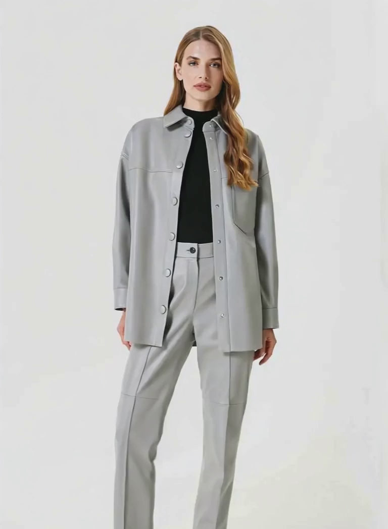 Grey Leather Trousers